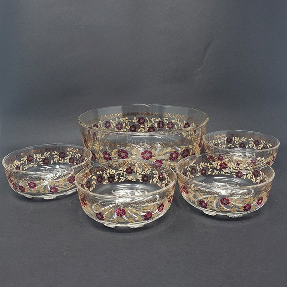 VTG 🌺 Cerve DeValbor Italy Purple and Gold Floral Fruit Bowls, set of 5 - Picture 1 of 4